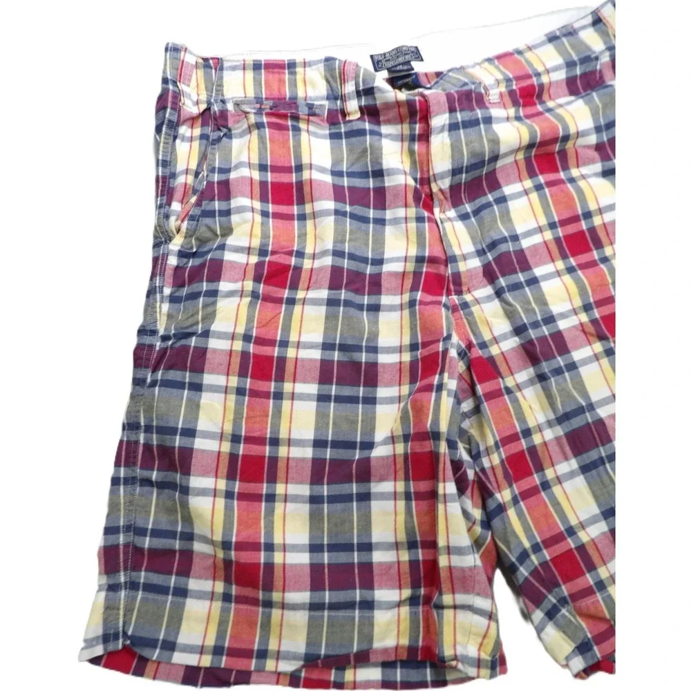 Y2K Polo Jeans Co Ralph Lauren Plaid‎ Shorts Men 38 Red Blue Cotton Chino Preppy
